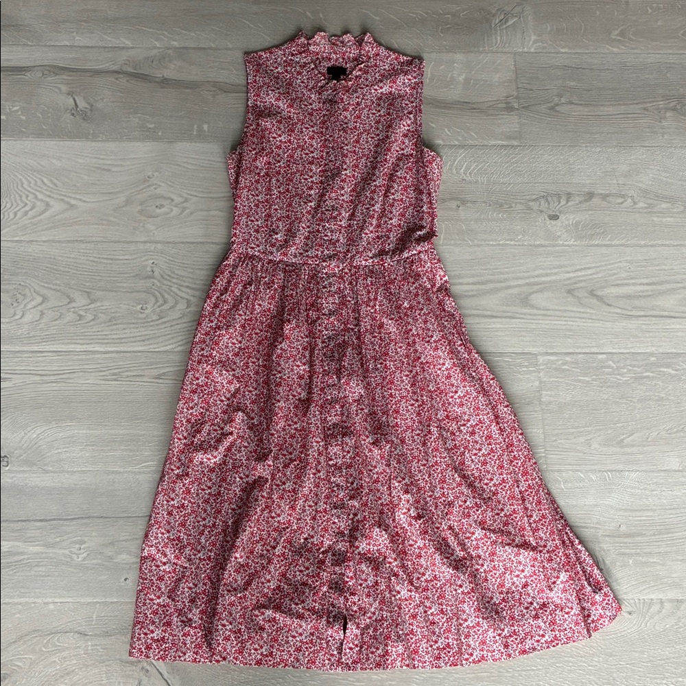 J. Crew Liberty Fabric Chamomile Floral Sleeveless Ruffleneck Midi Dress 4 EUC